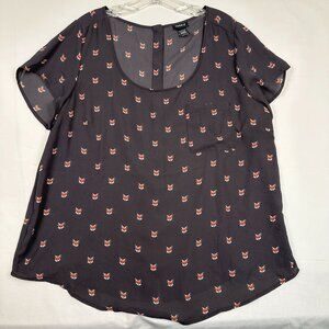 Torrid Black Blouse with Fox Print
